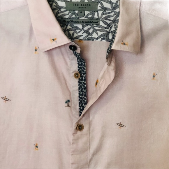 Ted Baker Button Down Beach Print Shirt Pink xxl - Picture 7 of 16